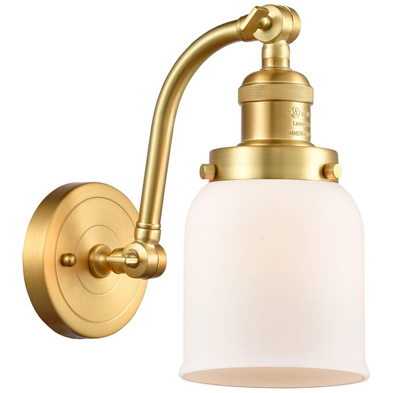 Image 1 Bell 11 1/2" High Satin Gold Wall Sconce with White Glass