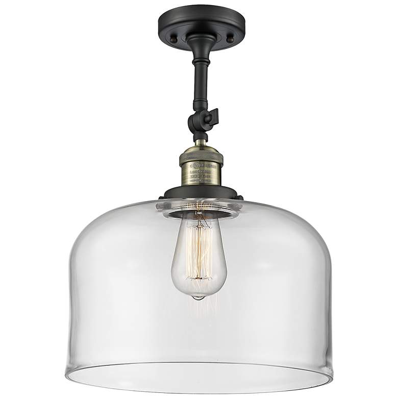 Image 1 Bell 11 1/2" Wide Black Antique Brass Ceiling Light