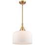 Bell 11 1/2" Wide Satin Gold Mini Pendant with White Glass