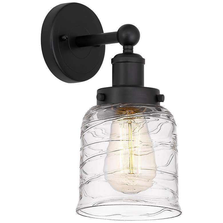 Image 1 Bell 11 3/4" High Matte Black Wall Sconce w/ Swirl Glass