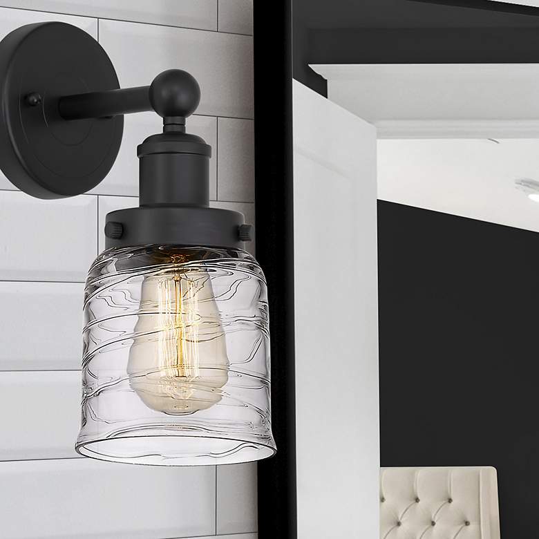 Image 3 Bell 11 3/4" High Matte Black Wall Sconce w/ Swirl Glass more views