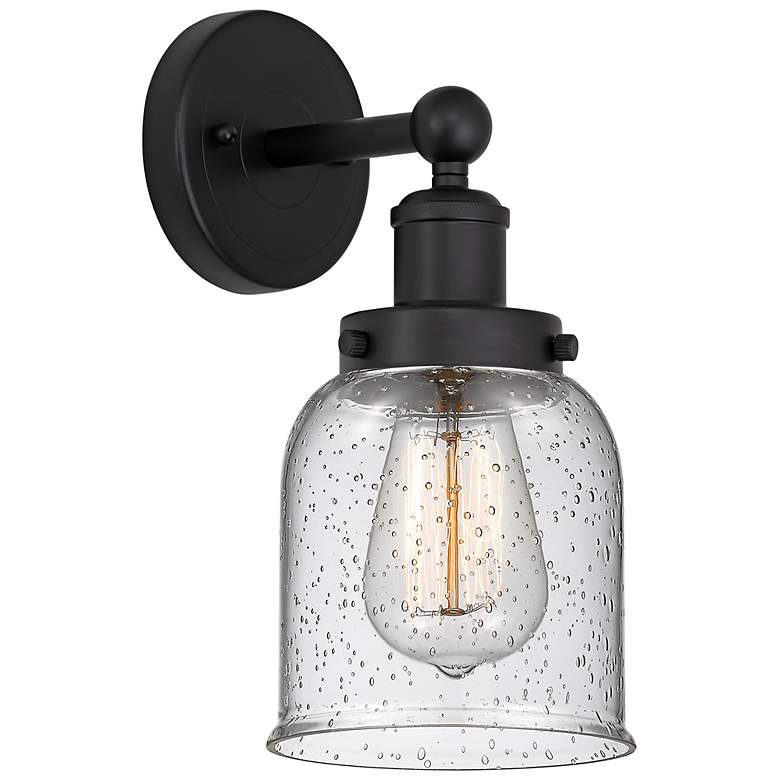 Image 1 Bell 11" High Matte Black with Clear Seedy Glass Wall Sconce