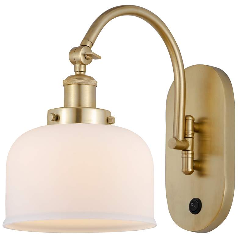 Image 1 Bell 12 1/2" High Satin Gold LED Wall Sconce w/ White Glass