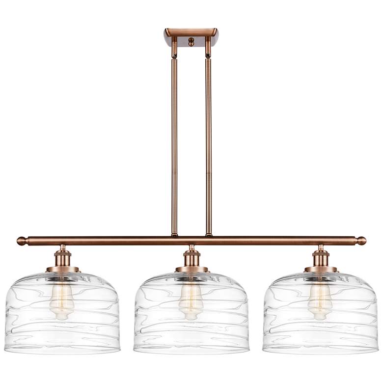 Image 1 Bell 12" 3 Light 36" Island Light - Antique Copper - Clear Deco