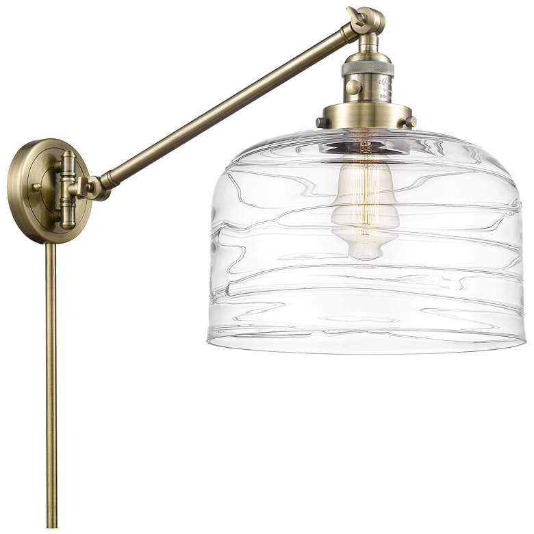 Image 1 Bell 12 inch Antique Brass LED Swing Arm With Clear Deco Swirl Shade