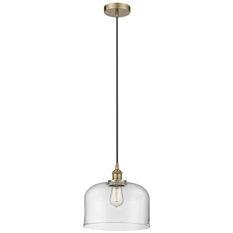 Image 1 Bell 12" Antique Brass Mini Pendant w/ Clear Shade