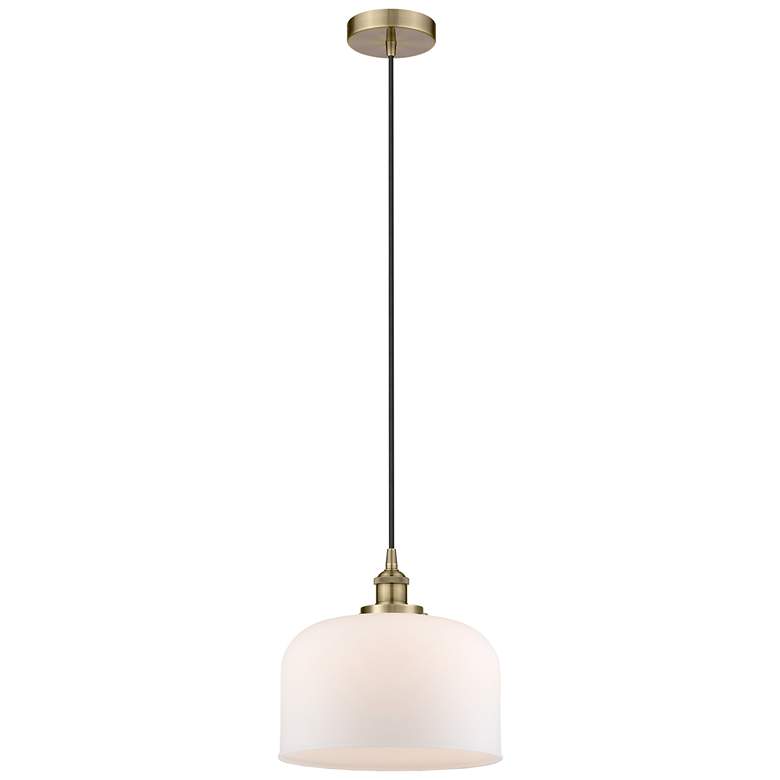 Image 1 Bell 12" Antique Brass Mini Pendant w/ Matte White Shade