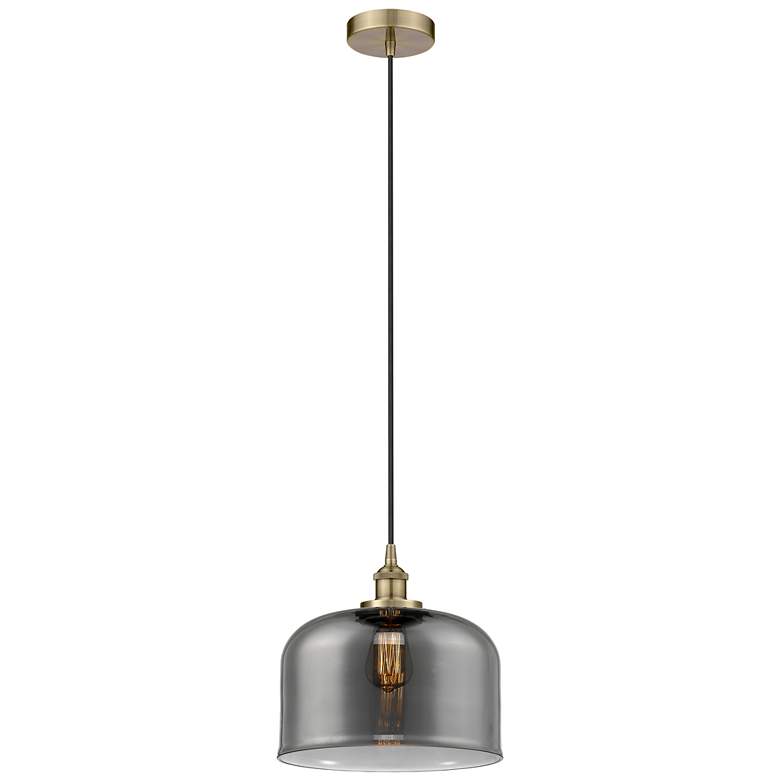 Image 1 Bell 12" Antique Brass Mini Pendant w/ Plated Smoke Shade