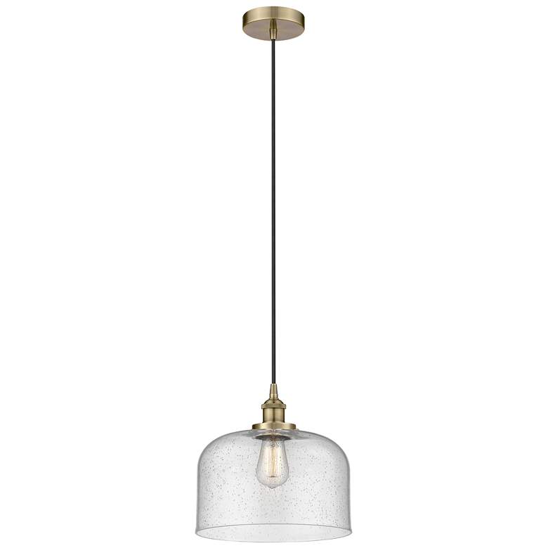 Image 1 Bell 12" Antique Brass Mini Pendant w/ Seedy Shade