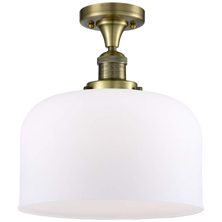 Image 1 Bell 12" Antique Brass Semi Flush Mount w/ Matte White Shade