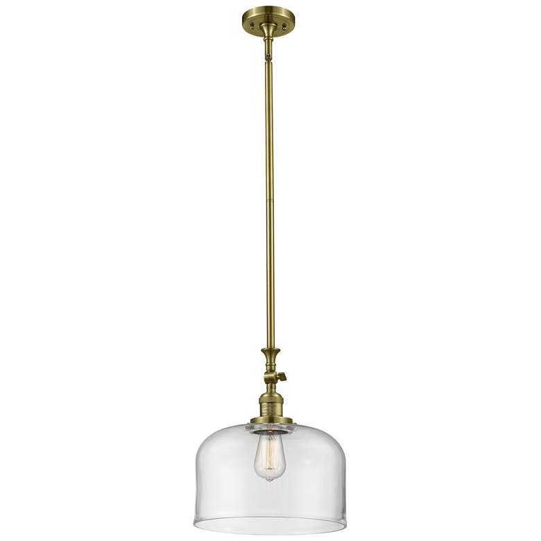 Image 1 Bell 12" Antique Brass Stem Hung Mini Pendant w/ Clear Shade