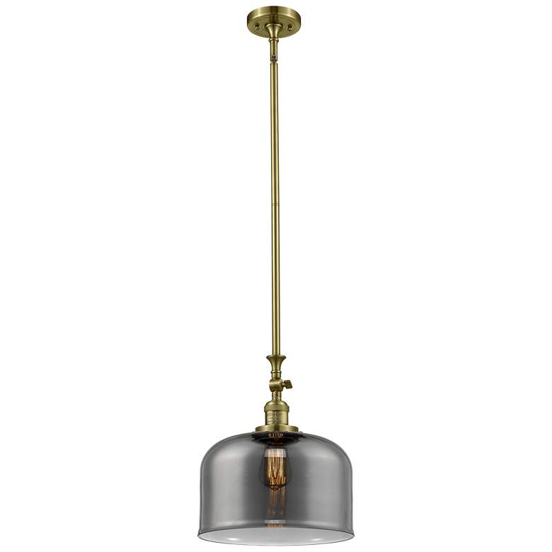 Image 1 Bell 12" Antique Brass Stem Hung Mini Pendant w/ Plated Smoke Shade
