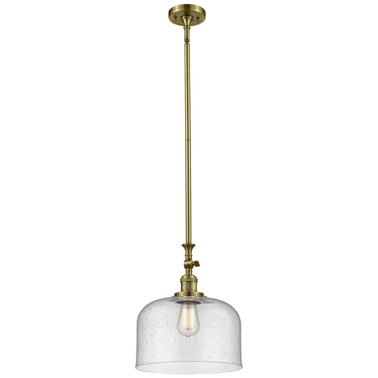 Image 1 Bell 12" Antique Brass Stem Hung Mini Pendant w/ Seedy Shade