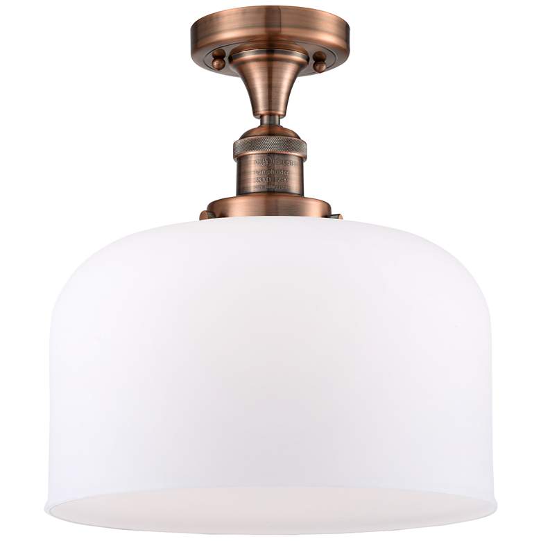 Image 1 Bell 12" Antique Copper Semi Flush Mount w/ Matte White Shade