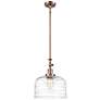 Bell 12" Antique Copper Stem Hung Mini Pendant w/ Clear Deco Swirl Sha