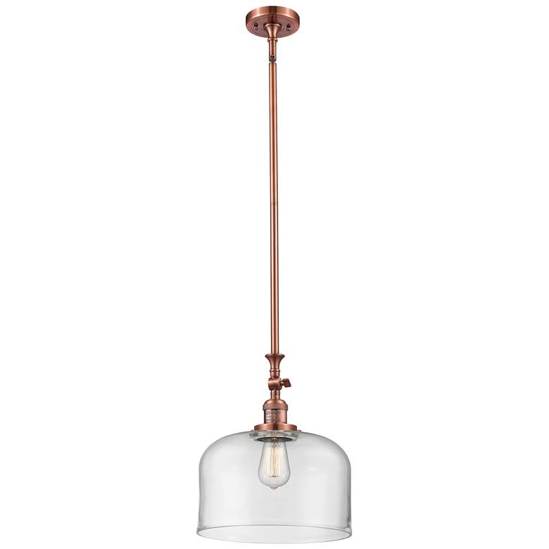 Image 1 Bell 12" Antique Copper Stem Hung Mini Pendant w/ Clear Shade