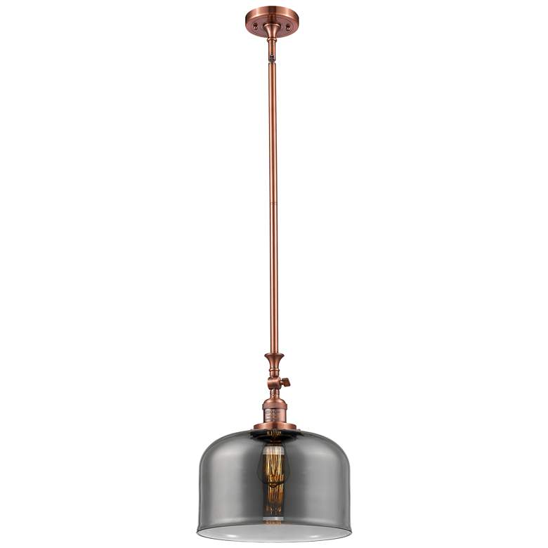Image 1 Bell 12 inch Antique Copper Stem Hung Mini Pendant w/ Plated Smoke Shade