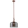 Bell 12" Antique Copper Stem Hung Mini Pendant w/ Plated Smoke Shade