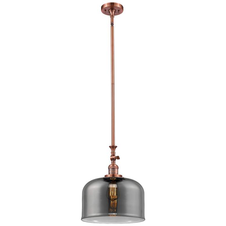Image 1 Bell 12" Antique Copper Stem Hung Mini Pendant w/ Plated Smoke Shade