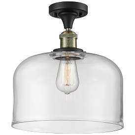 Image1 of Bell 12" Black Antique Brass Semi Flush Mount w/ Clear Shade