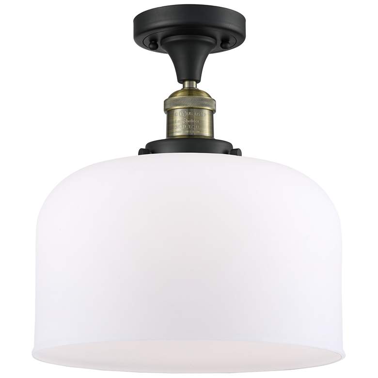 Image 1 Bell 12" Black Antique Brass Semi Flush Mount w/ Matte White Shade