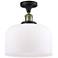Bell 12" Black Antique Brass Semi Flush Mount w/ Matte White Shade