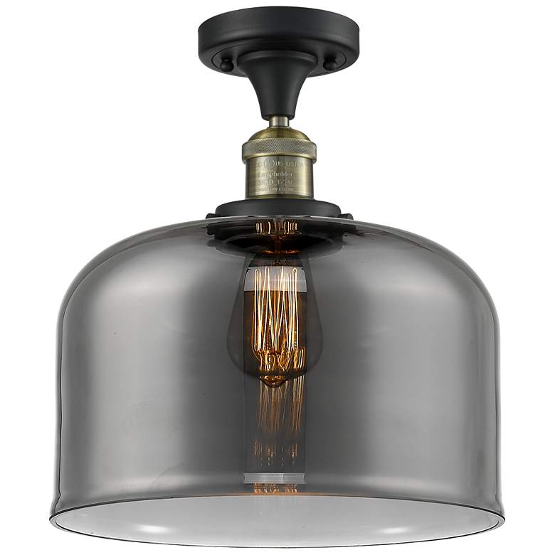 Image 1 Bell 12" Black Antique Brass Semi Flush Mount w/ Plated Smoke Shade