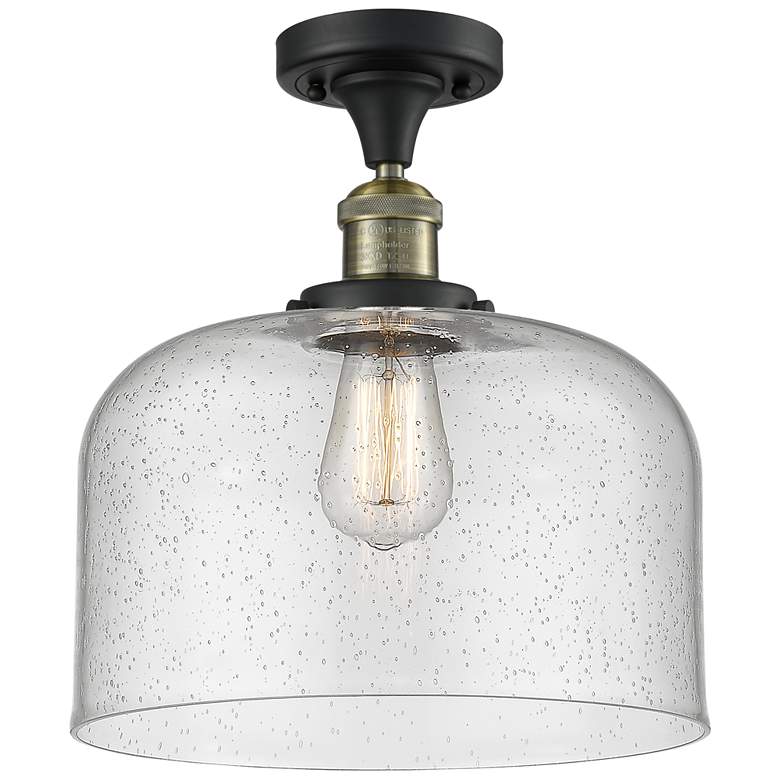 Image 1 Bell 12" Black Antique Brass Semi Flush Mount w/ Seedy Shade