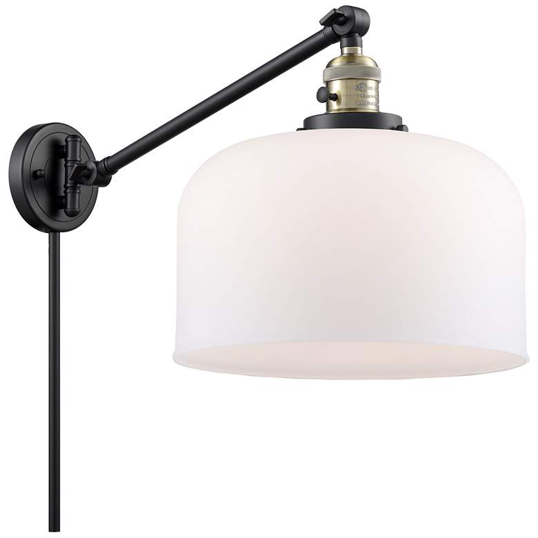 Image 1 Bell 12" Black Antique Brass Swing Arm w/ Matte White Shade