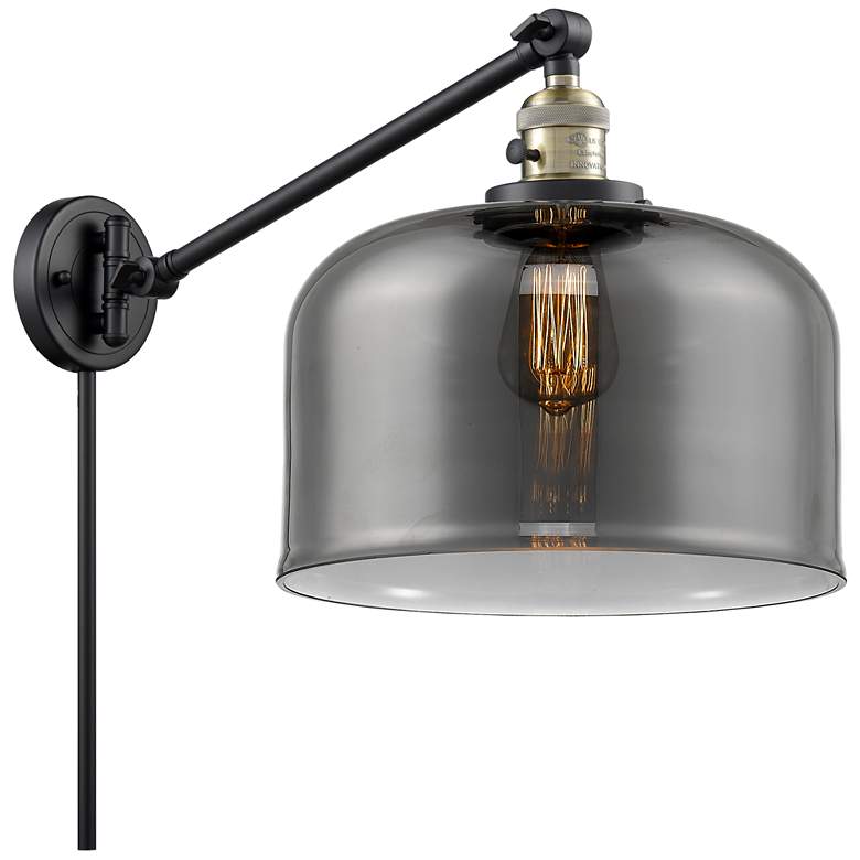 Image 1 Bell 12" Black Antique Brass Swing Arm w/ Plated Smoke Shade