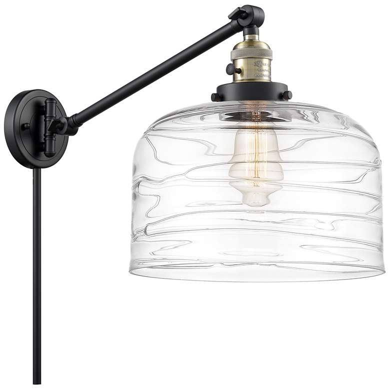 Image 1 Bell 12" Black Antique Brass Swing Arm With Clear Deco Swirl Shade