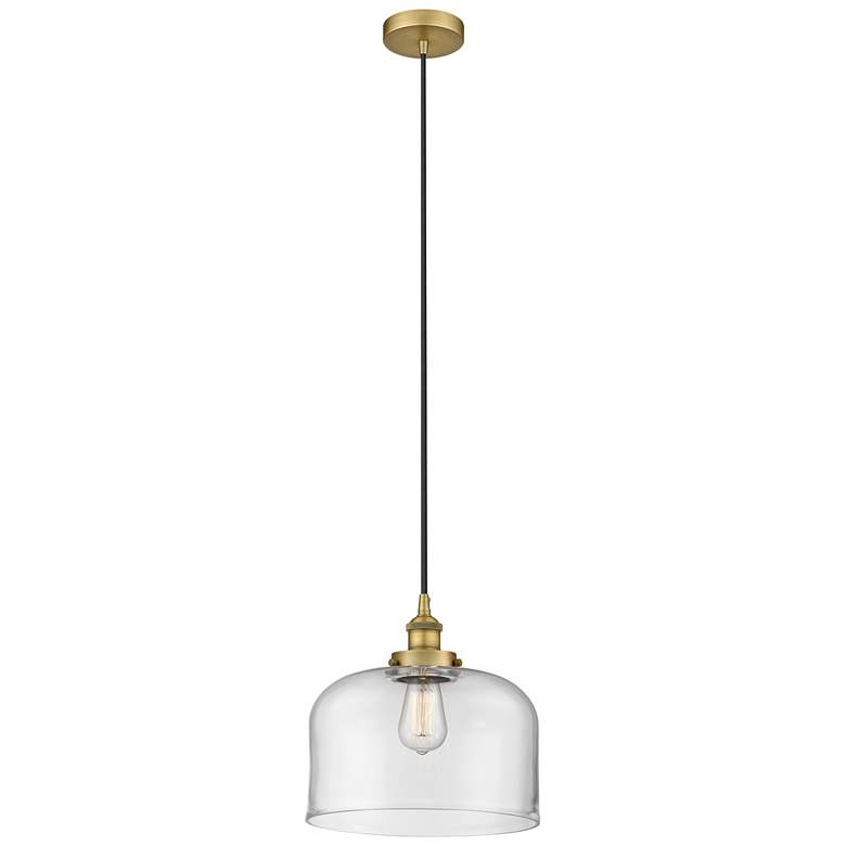 Image 1 Bell 12" Brushed Brass Mini Pendant w/ Clear Shade
