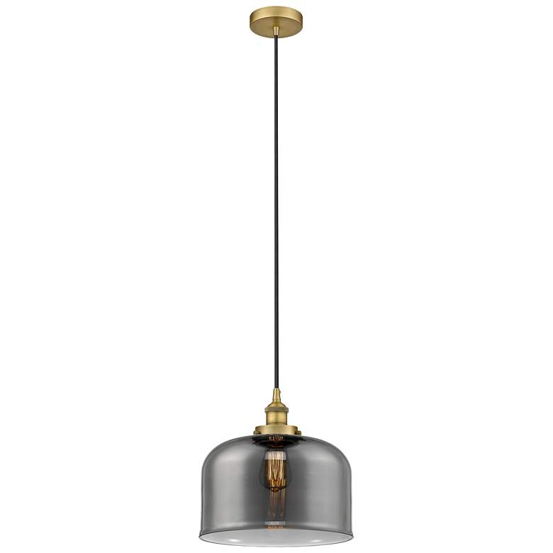 Image 1 Bell 12" Brushed Brass Mini Pendant w/ Plated Smoke Shade