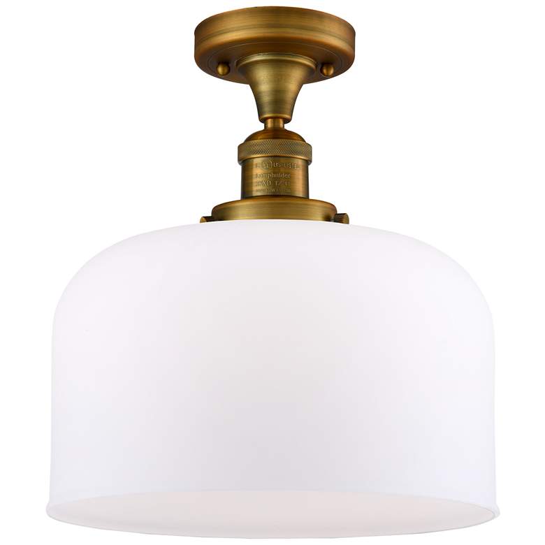 Image 1 Bell 12" Brushed Brass Semi Flush Mount w/ Matte White Shade