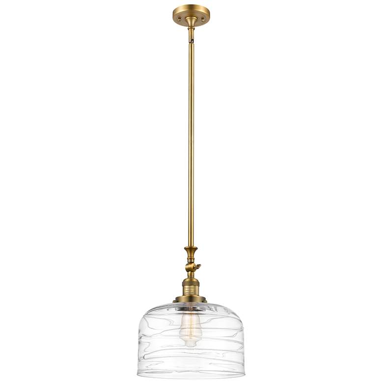 Image 1 Bell 12" Brushed Brass Stem Hung Mini Pendant w/ Clear Deco Swirl Shad