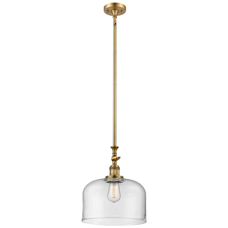 Image 1 Bell 12" Brushed Brass Stem Hung Mini Pendant w/ Clear Shade