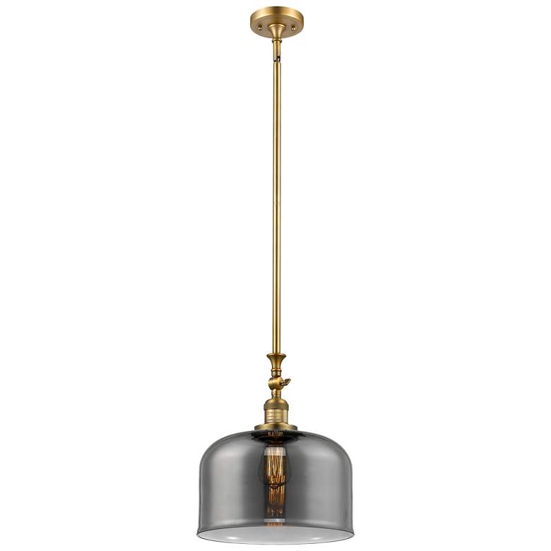 Image 1 Bell 12" Brushed Brass Stem Hung Mini Pendant w/ Plated Smoke Shade