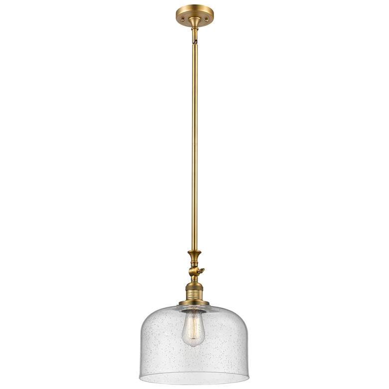 Image 1 Bell 12" Brushed Brass Stem Hung Mini Pendant w/ Seedy Shade