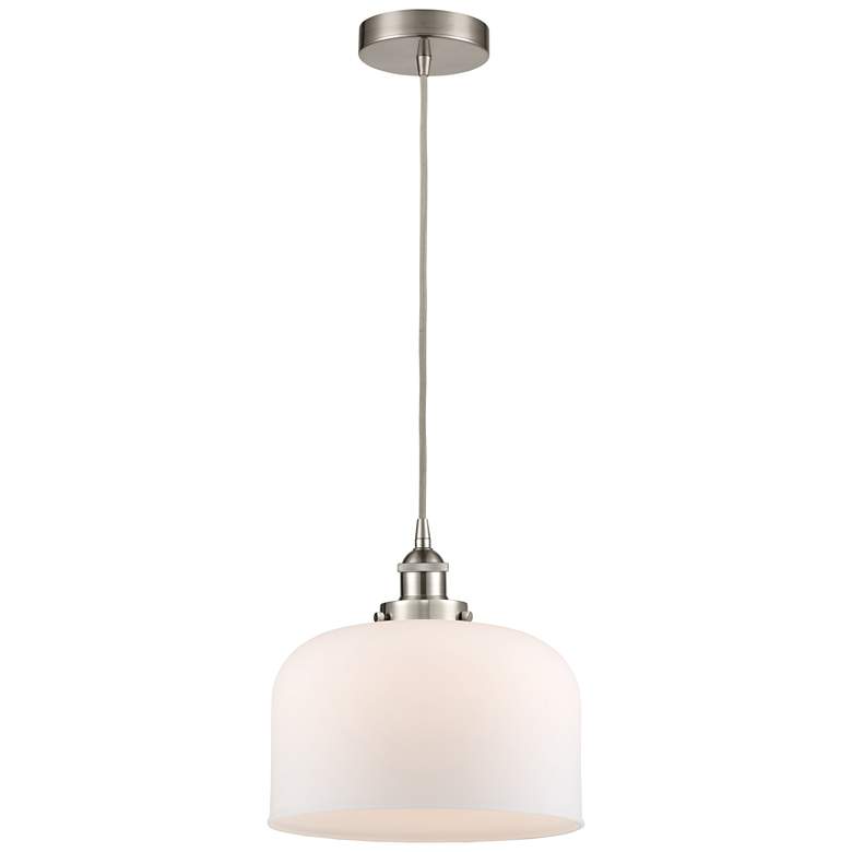 Image 1 Bell 12" Brushed Satin Nickel Mini Pendant w/ Matte White Shade