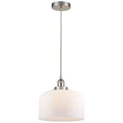 Bell 12" Brushed Satin Nickel Mini Pendant w/ Matte White Shade