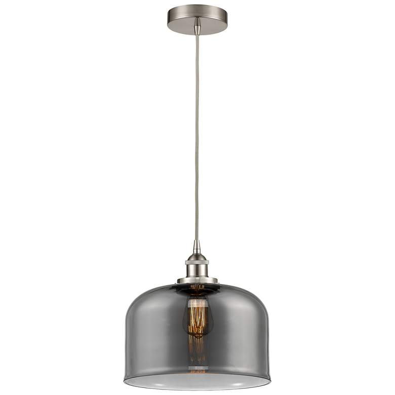 Image 1 Bell 12" Brushed Satin Nickel Mini Pendant w/ Plated Smoke Shade