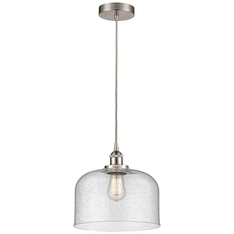 Image 1 Bell 12" Brushed Satin Nickel Mini Pendant w/ Seedy Shade