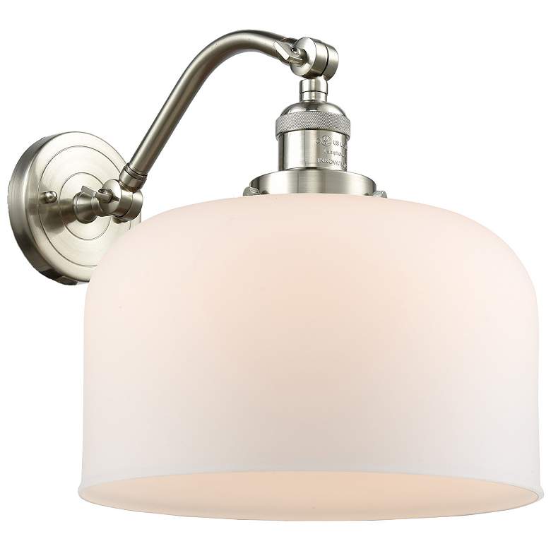 Image 1 Bell 12" Brushed Satin Nickel Sconce w/ Matte White Shade