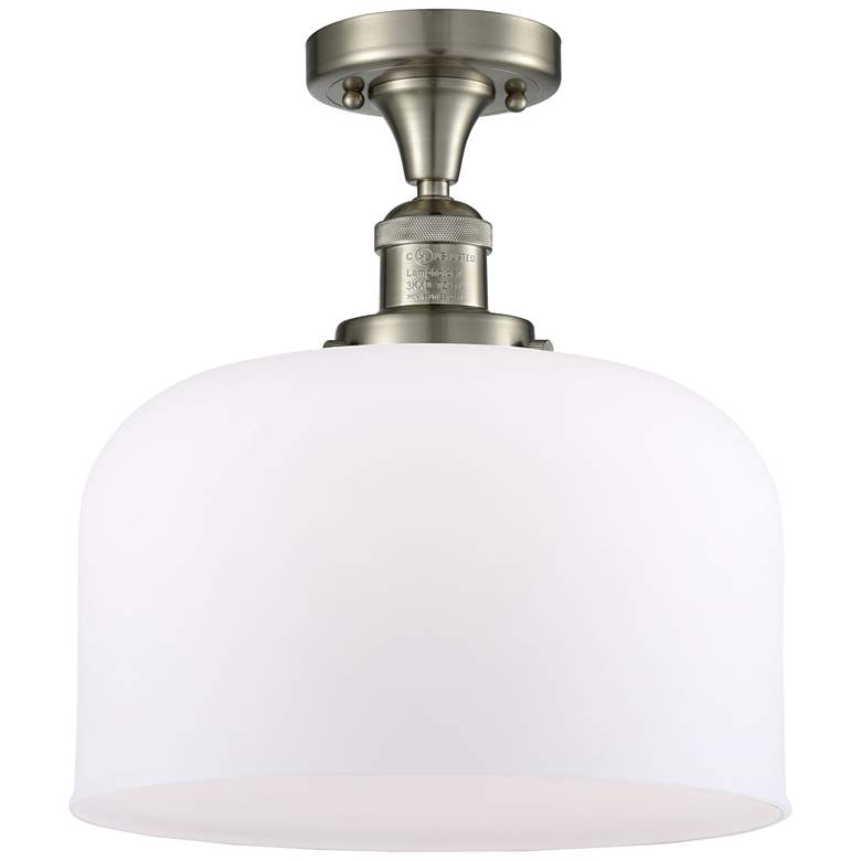 Image 1 Bell 12" Brushed Satin Nickel Semi Flush Mount w/ Matte White Shade