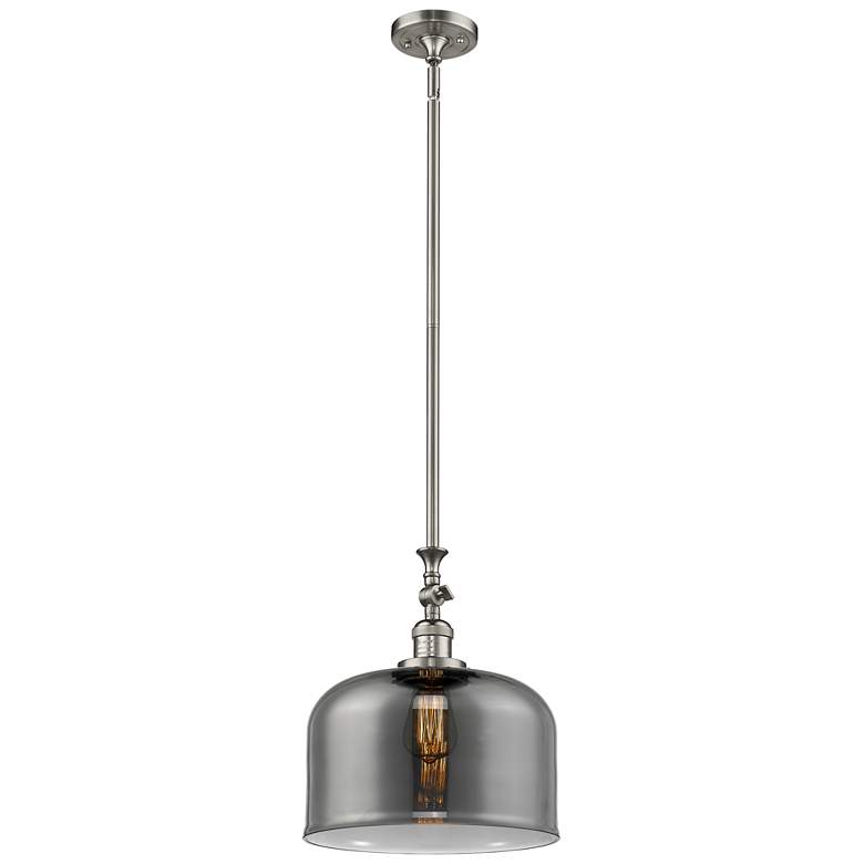 Image 1 Bell 12" Brushed Satin Nickel Stem Hung Mini Pendant w/ Plated Smoke S