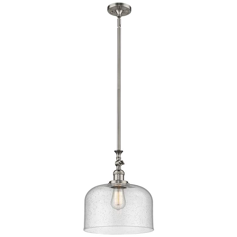 Image 1 Bell 12" Brushed Satin Nickel Stem Hung Mini Pendant w/ Seedy Shade