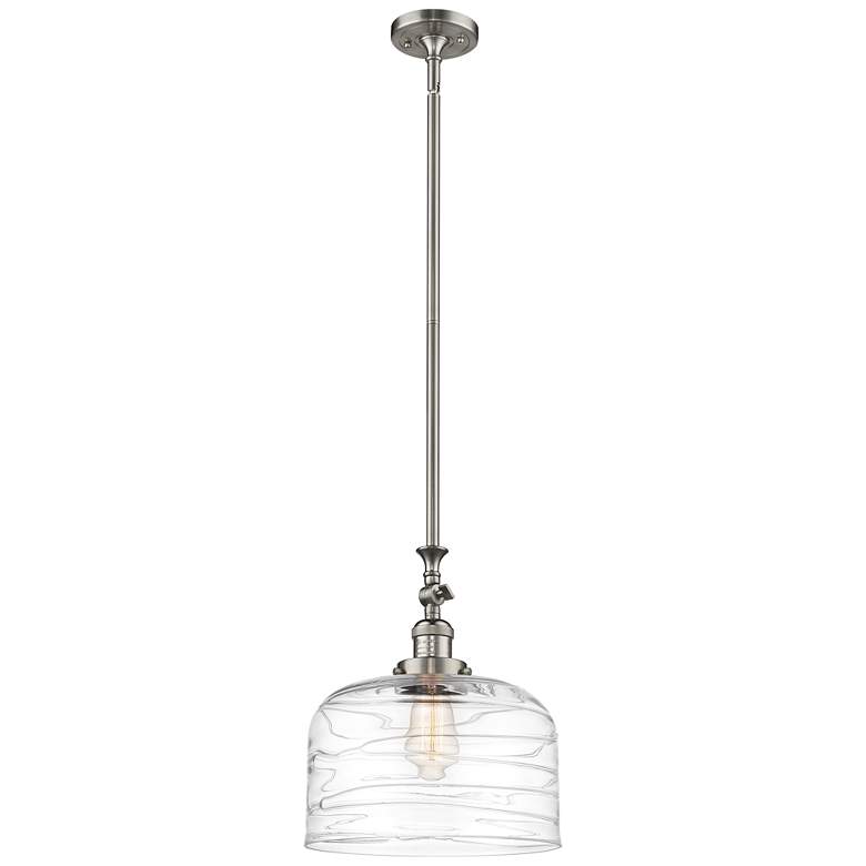 Image 1 Bell 12" Brushed Satin Nickel Stemmed Mini Pendant w/ Deco Swirl Shade