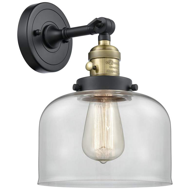 Image 1 Bell 12" High Black Brass Sconce w/ Clear Shade