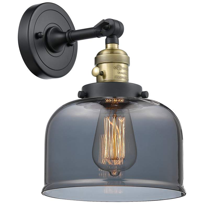 Image 1 Bell 12 inch High Black Brass Sconce w/ Plated Smoke Shade