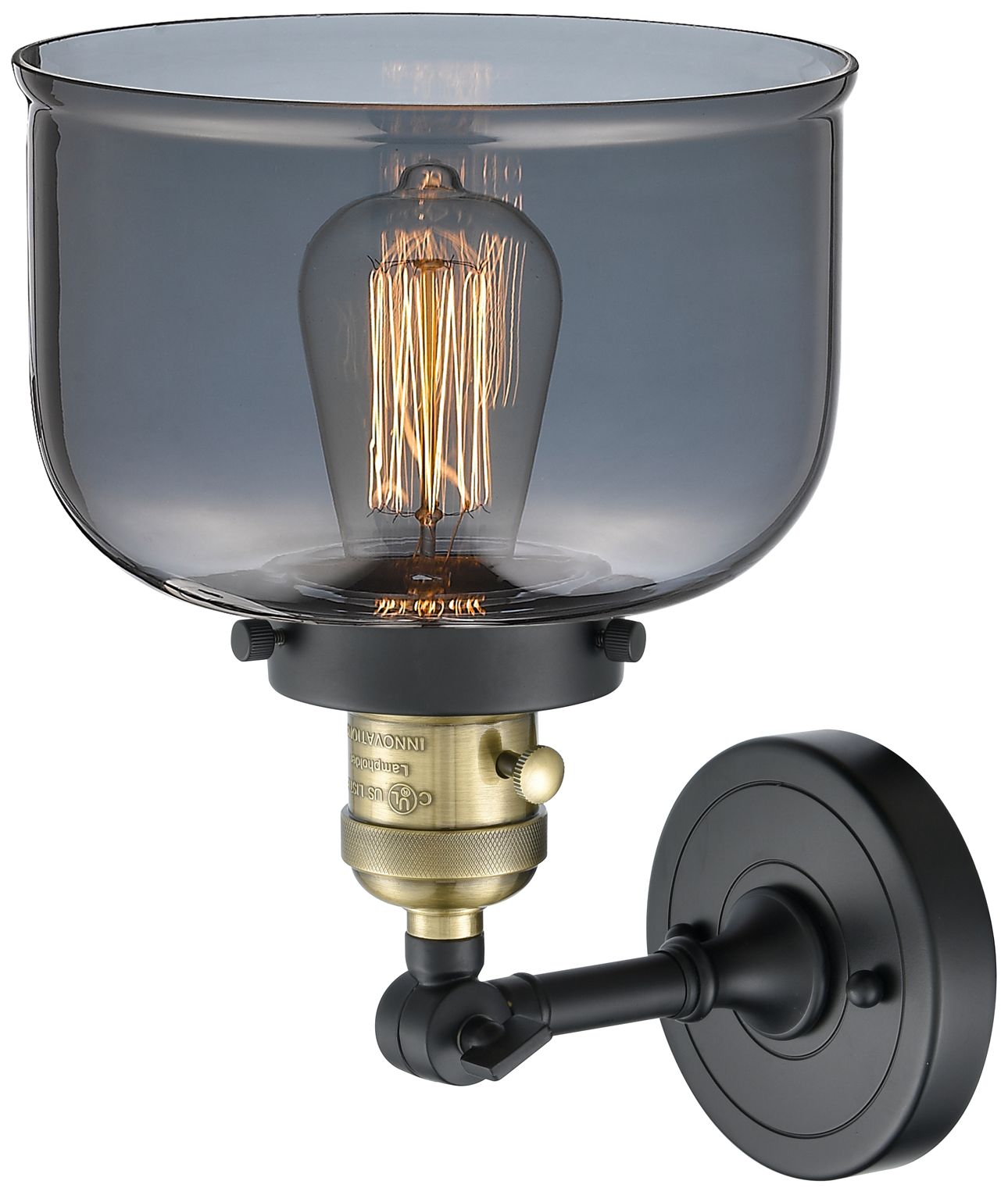 Image 2 Bell 12" High Black Brass Sconce w/ Plated Smoke Shade more views